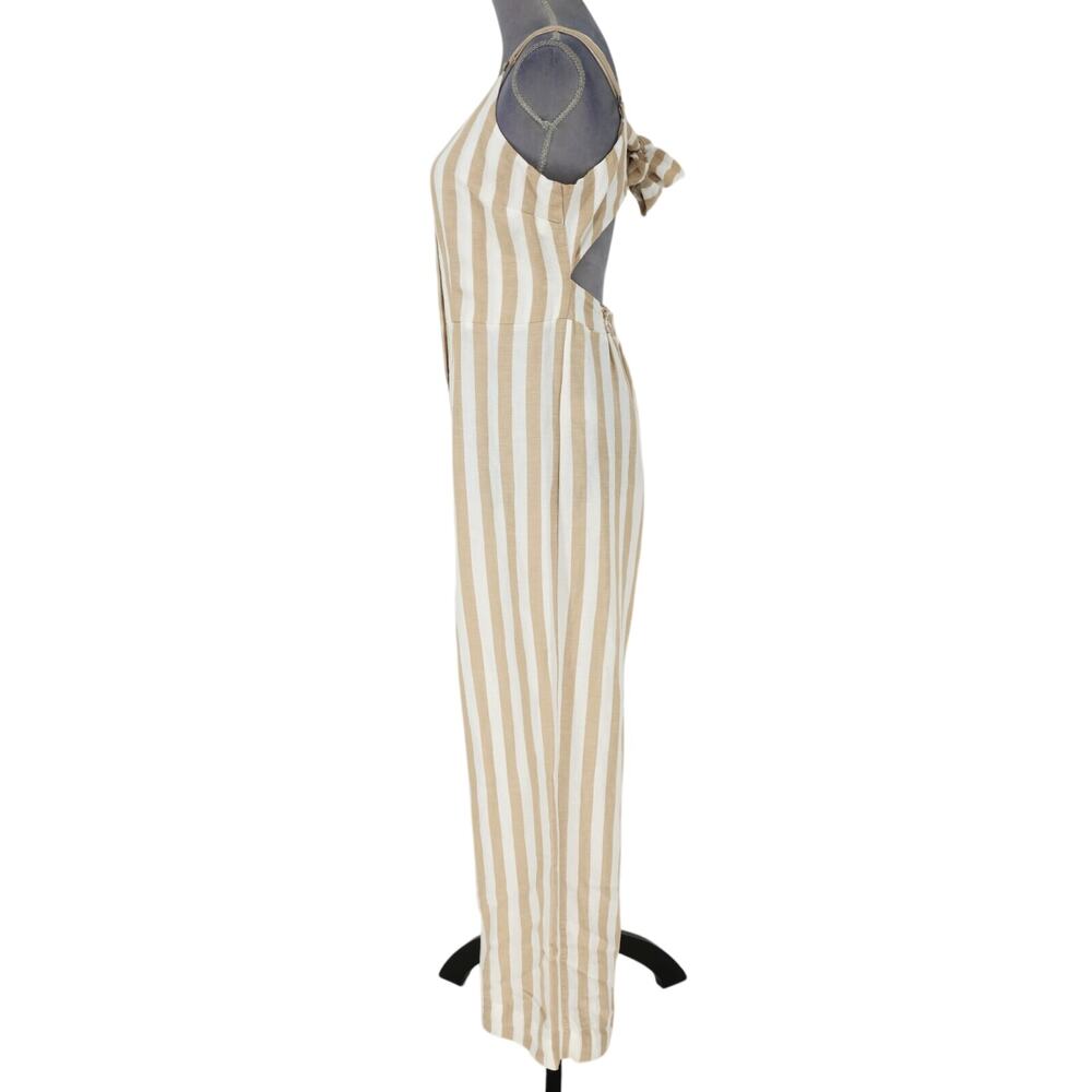 Rails Jumpsuit Womens Medium Beige Stripe Linen Blend Ankle Crop Teresa Coastal - Picture 13 of 14
